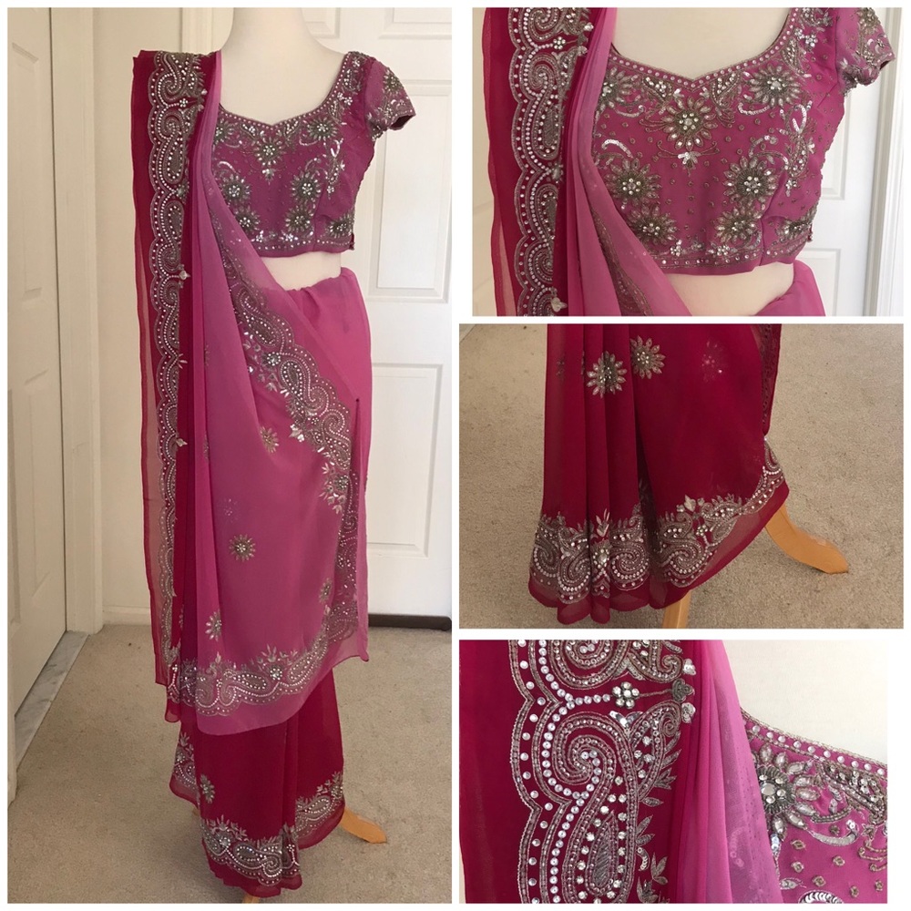 🔹Shaded Saree Sari intricate bead work incl blouse